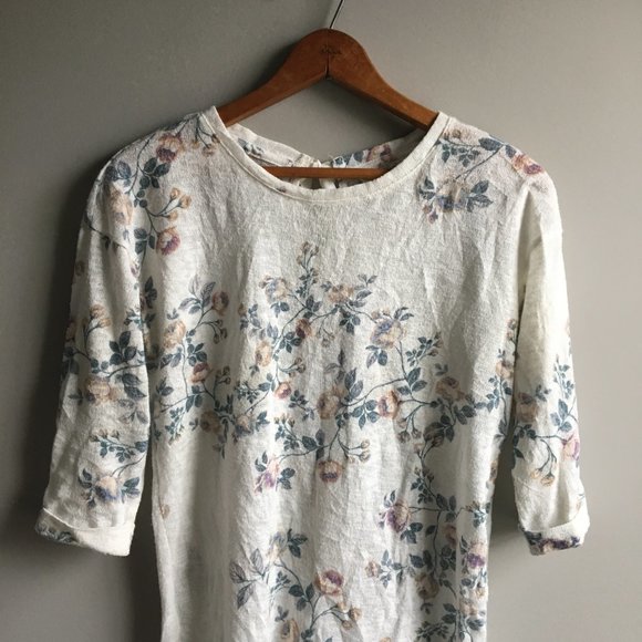 ⚪ LC Lauren Conrad Runway floral cream keyhole pullover blouse - Picture 3 of 16